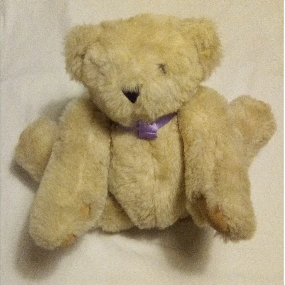 Vermont Teddy Bear Co.Classic Jointed Teddy‎ Bear Plush Purple Ribbon Handmade